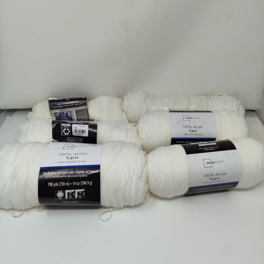 Lot of 6 Mainstays Acrylic Yarn, 7 oz White 397 Yds New